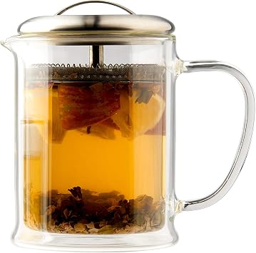 casaWare Double Wall Borosilicate Glass Tea pot with Strainer Lid