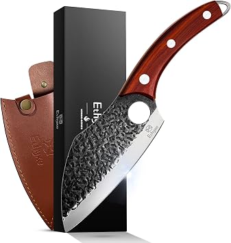 Meat Cleaver Knife with Leather Sheath, Hand Forged