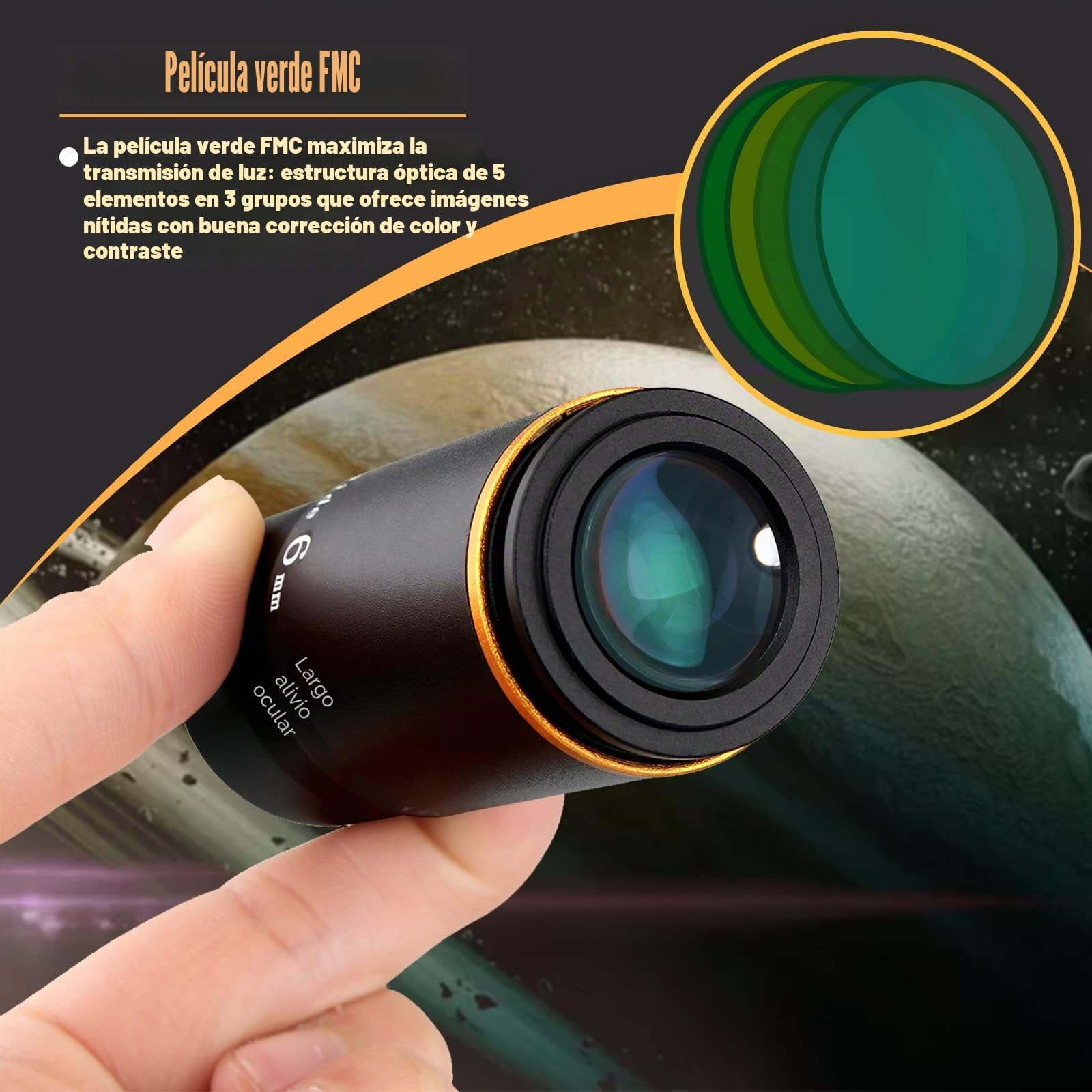 Svbony Ocular Telescopio 6mm 1.25", Ocular Ultra Gran Angular 66°, Metal Totalmente Ocular para Telescopio y Filtros