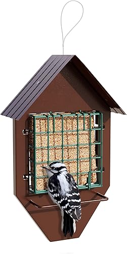 Miniatura 9 de MEKKAPRO Comedero de sebo con techo de metal colgante, capacidad de un sueto, colgador de comedero de pájaros resistente al agua, comedero colgante