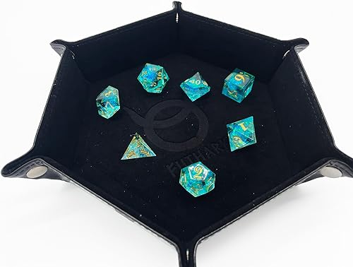 Miniatura 3 de Lagoon Legends DND Dice Dados de resina poliédrica Aqua para Calabozos y Dragones, RPG y juegos de mesa - Juego de 7 dados DND de borde afilado con