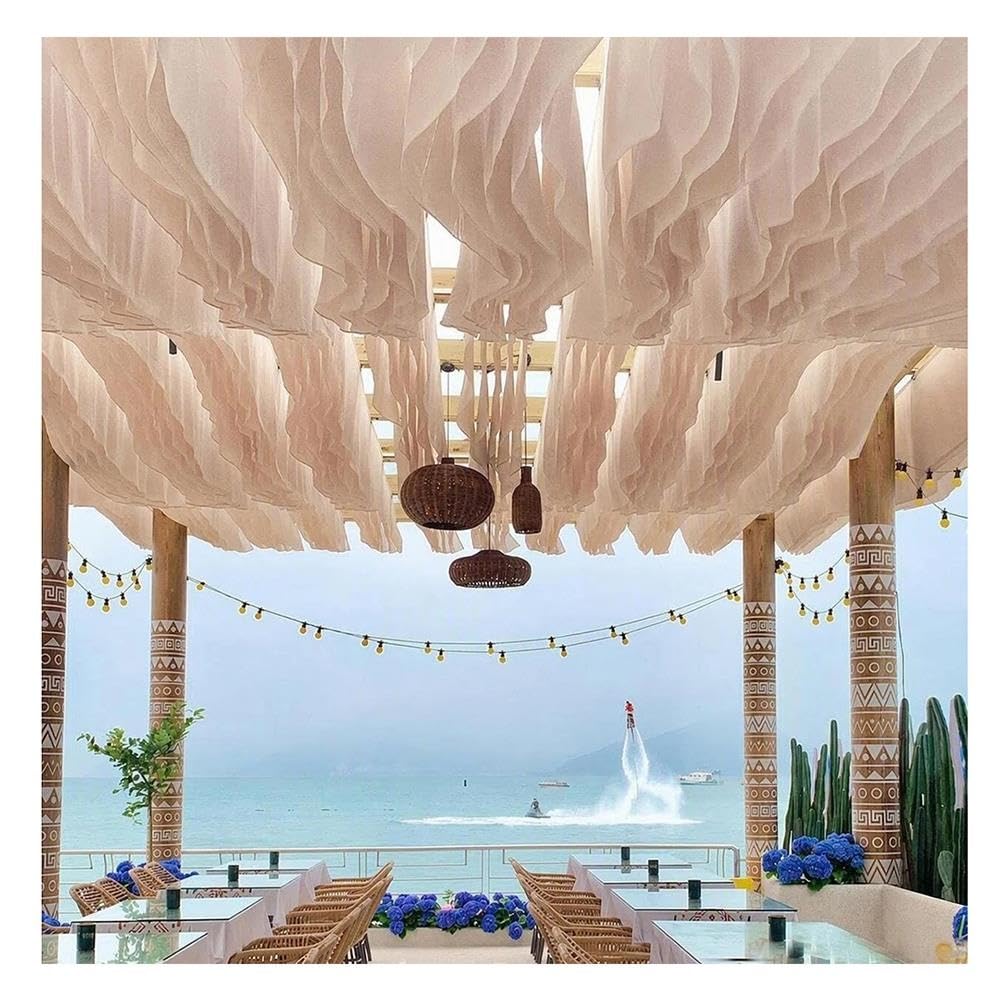 Bande D'ombrage Rideaux Décoratifs pour Auvent De Pergola, 10 Pièces | Extérieur Ondulé Voile Rideau En Forme De Voile Avec Câble En Acier Pour Mariage Terrasse Scène Plage(40x800cm)