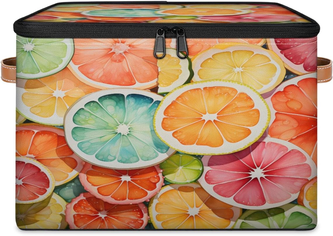 Storage Bin Set of 2 Rainbow Lemon Storage Basket with Zipper Lid & Handle Foldable Closet Shelf 2 Pack Cloth Organizer Basket Cube Bins Clothes Organizer for Bedroom, Nursery