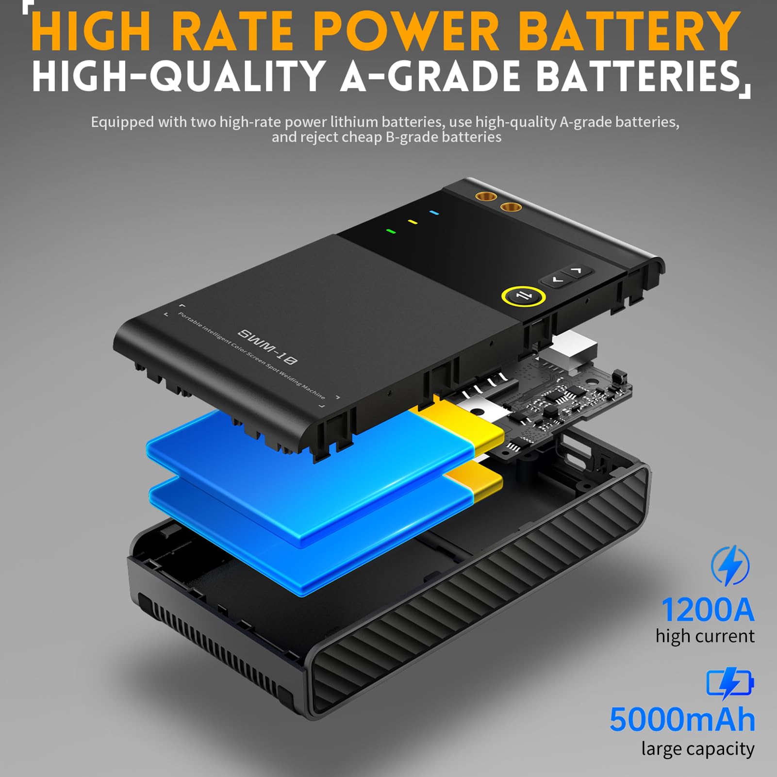 Soudeuse par Points Portable 0,1-0,25mm, SWM-10 Mini Spot Welder 0-1200A avec Écran LCD et Batterie 5000mAh, pour la Fabrication de Batteries DIY