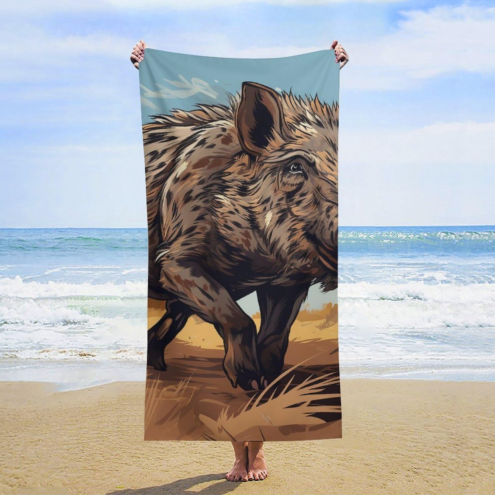 NTVOWPZO Cartoon Wild Boar Beach Towel Oversized Microfiber Bath Towels Lightweight Sand Proof Beach Towels Absorbent Pool Towels for Swimming Yoga Bathroom Towel 31.5" X 63"