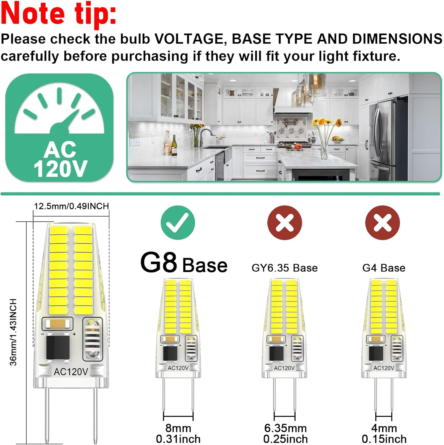 12-Pack G8 LED Bulb Dimmable, 120V 20W 25W T4 JCD Type Bi-Pin Halogen Replacement for Under Cabinet Puck Lighting, Daylight White 6000K