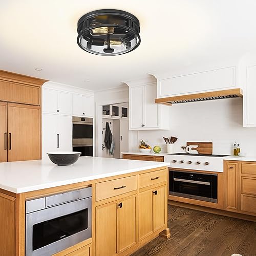 Miniatura 8 de Lámpara de techo de montaje empotrado de 16 pulgadas con pantalla de vidrio transparente, 3 luces para interiores y exteriores, luces de montaje