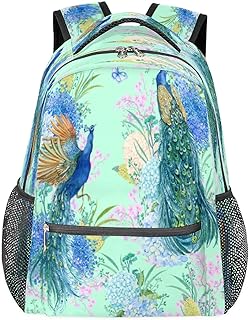 Mochilas de viagem para laptop para mulheres homens animal pavão flor resistente à água mochilas escolares leves para adolescentes meninas/meninos, mochila casual para viajar, acampar, caminhar, Multi, Medium