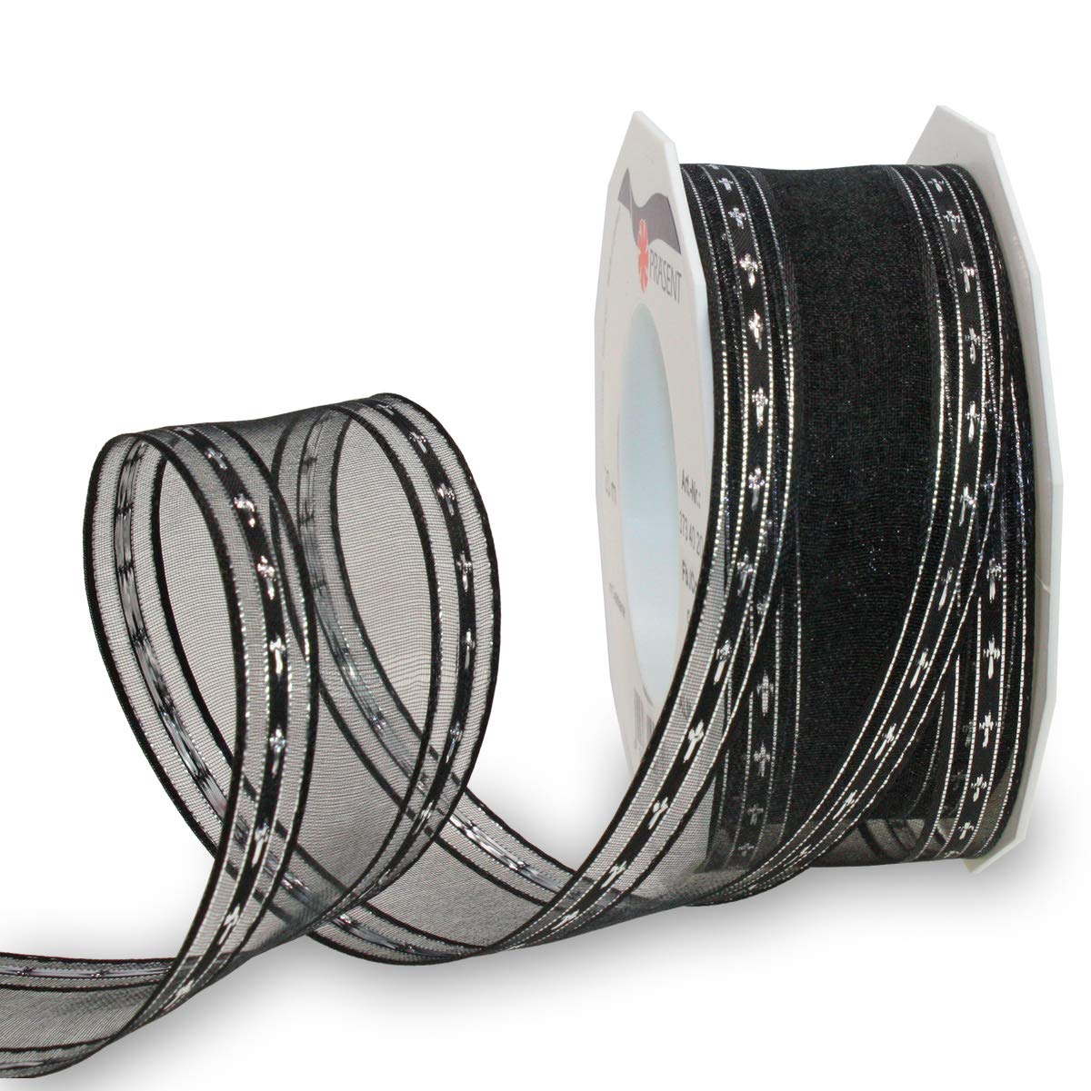 Präsent - Palma Mourning Ribbon Black-Silver 40 mm Width, 20 m Length