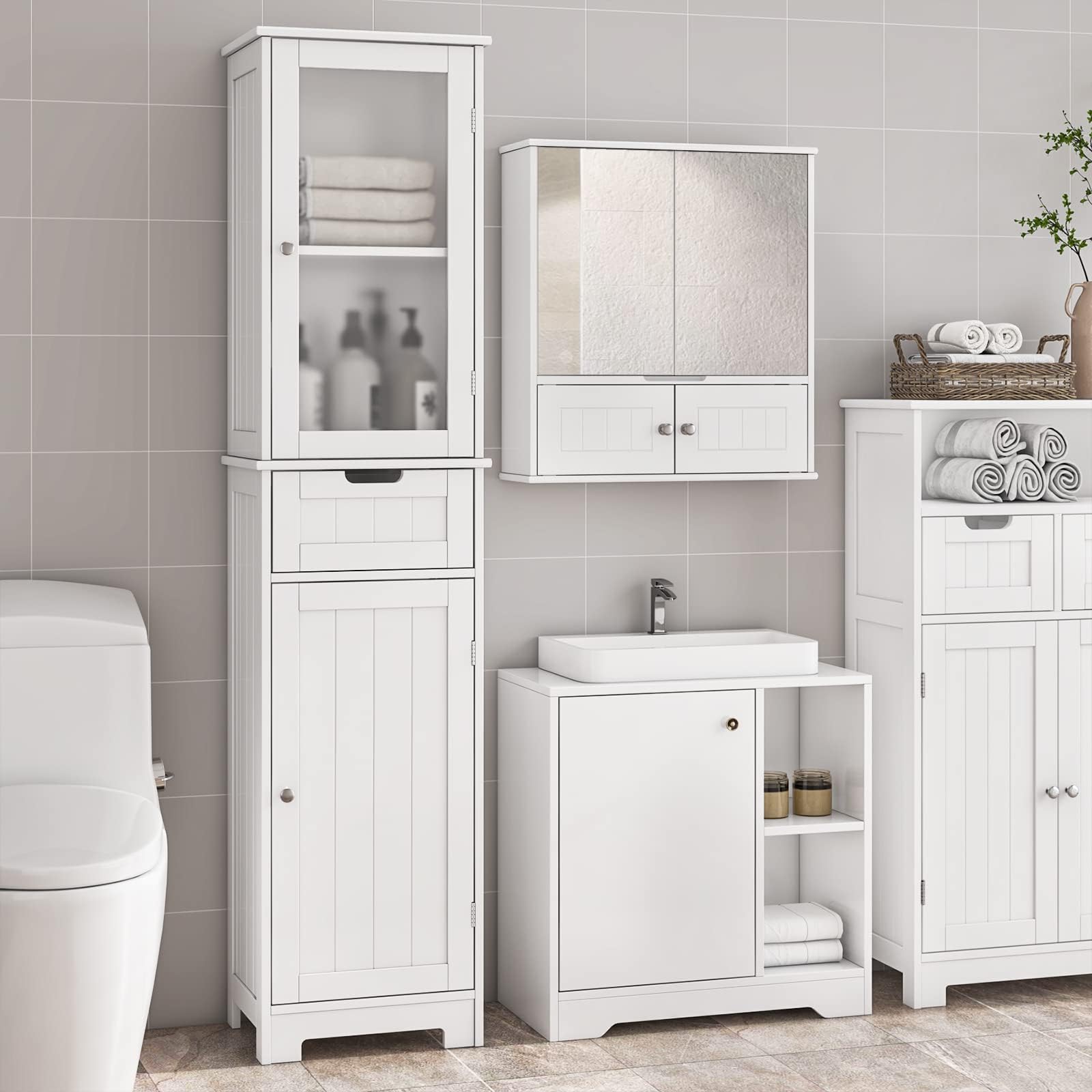 Bealife Colonne Salle de Bain Rangement avec 2 Portes et 1 Tiroir, Armoire Salle de Bain avec 