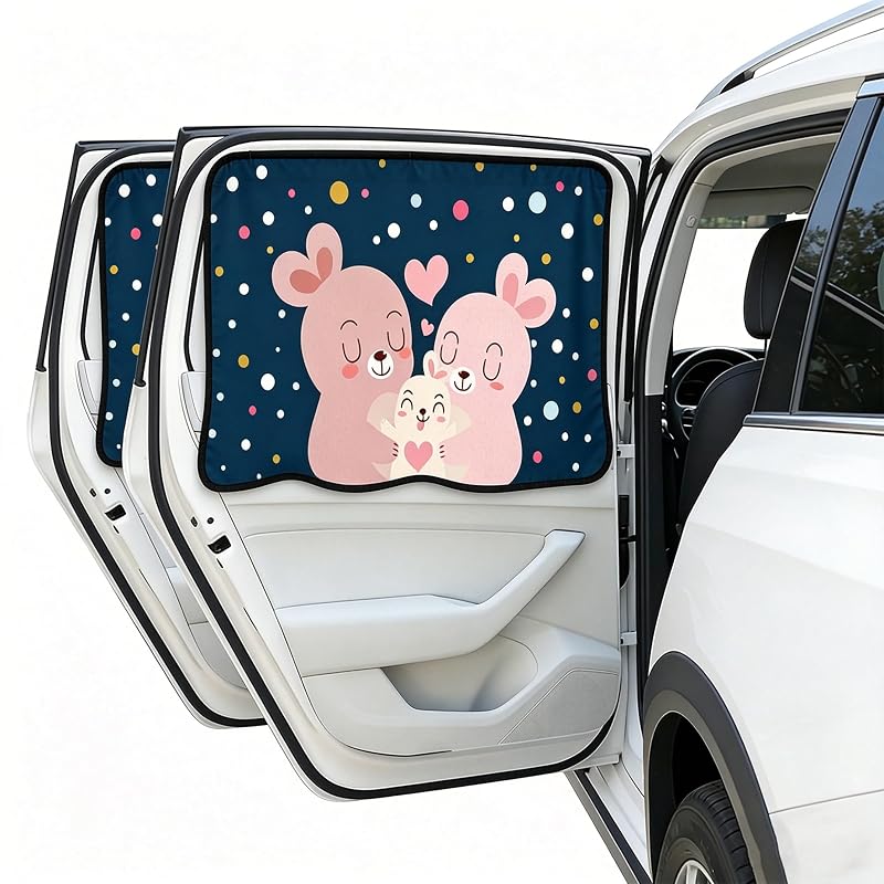 Protetor solar magnético para janela lateral de carro EJYARC com estampa Rabbit Family, 2 peças