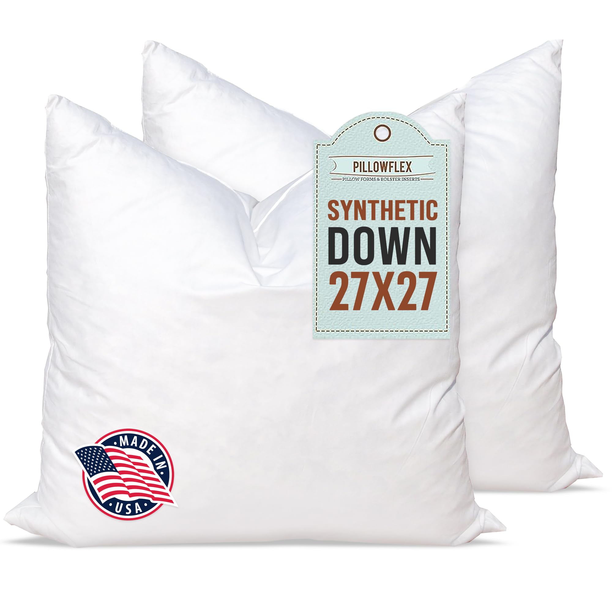 Pillowflex Set Of 2 Synthetic Down Alternative Fibre Pillow Inserts For Shams (27 Inch By 27 Inch) (68.5cm x 68.5cm)
