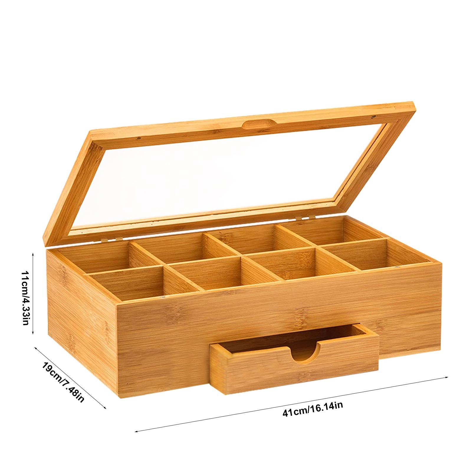 Natürliche Teebeutel-Aufbewahrungsbox | Tee-Organizer aus mit | transparenter Acrylplatte und separaten Fächern zur Aufbewahrung von Teebeuteln, Kräutern, Snacks und Medikamenten in Küchen