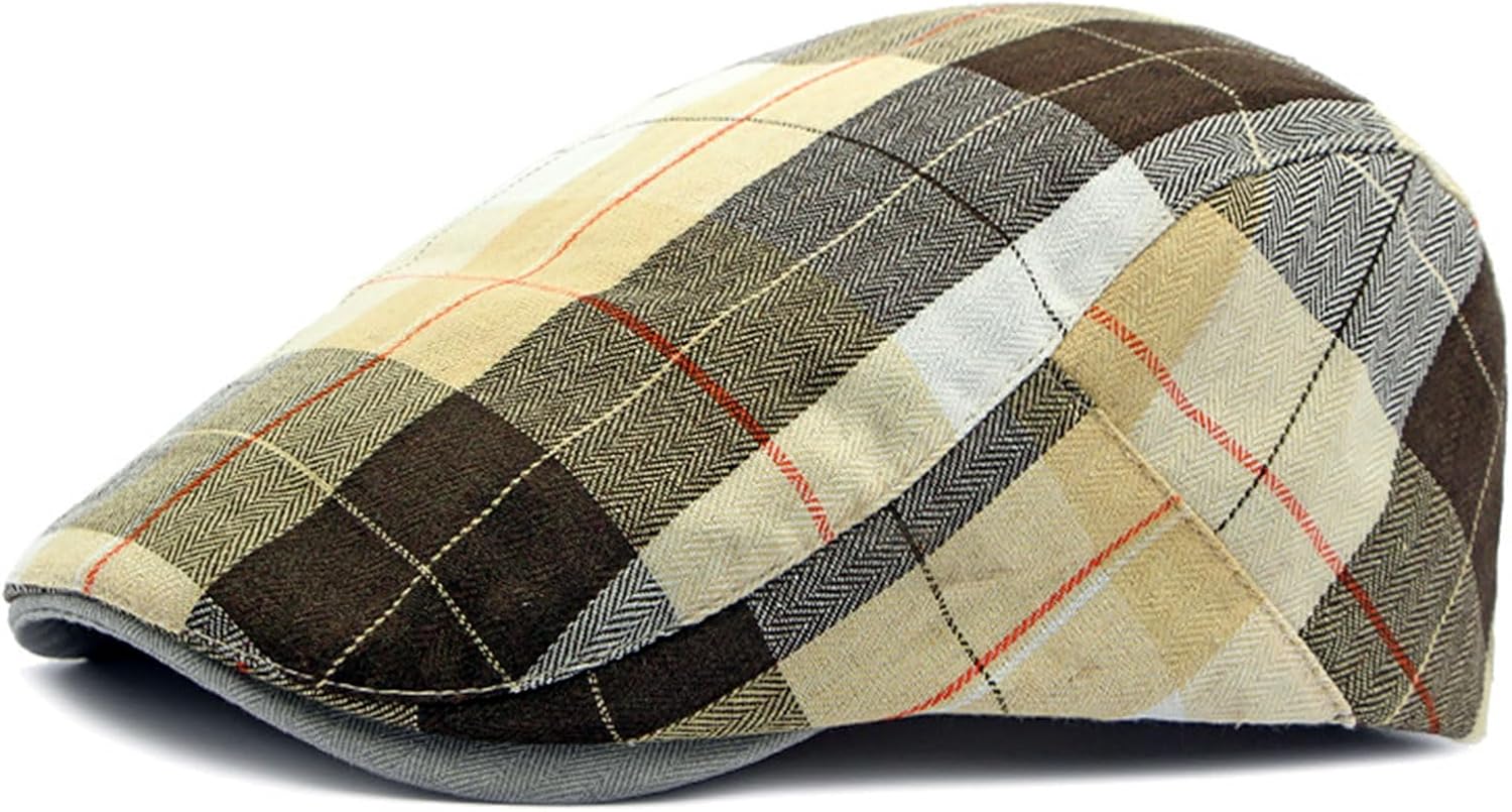 Men's Breathable Flat Plaid Ivy Newsboy Cabbie Gatsby Golf Driving Hat Cap