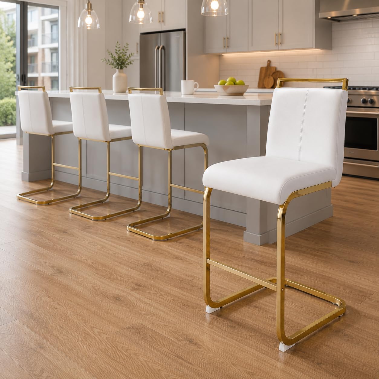 LUFTUT White and Gold Bar Stools