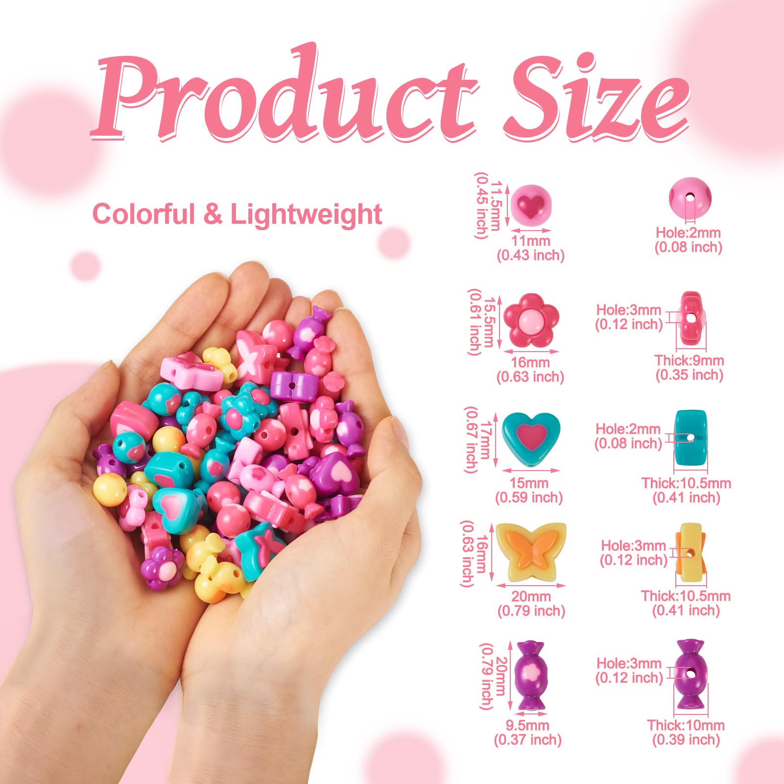 Magibeads 75 PCS Opaque Acrylic Resin Beads 5 Styles Cute Round Flower Butterfly Heart Candy Loose Spacer Beads Kawaii Fun Beads for Bracelets Necklace Jewelry DIY Craft Making Supplies - Image 3