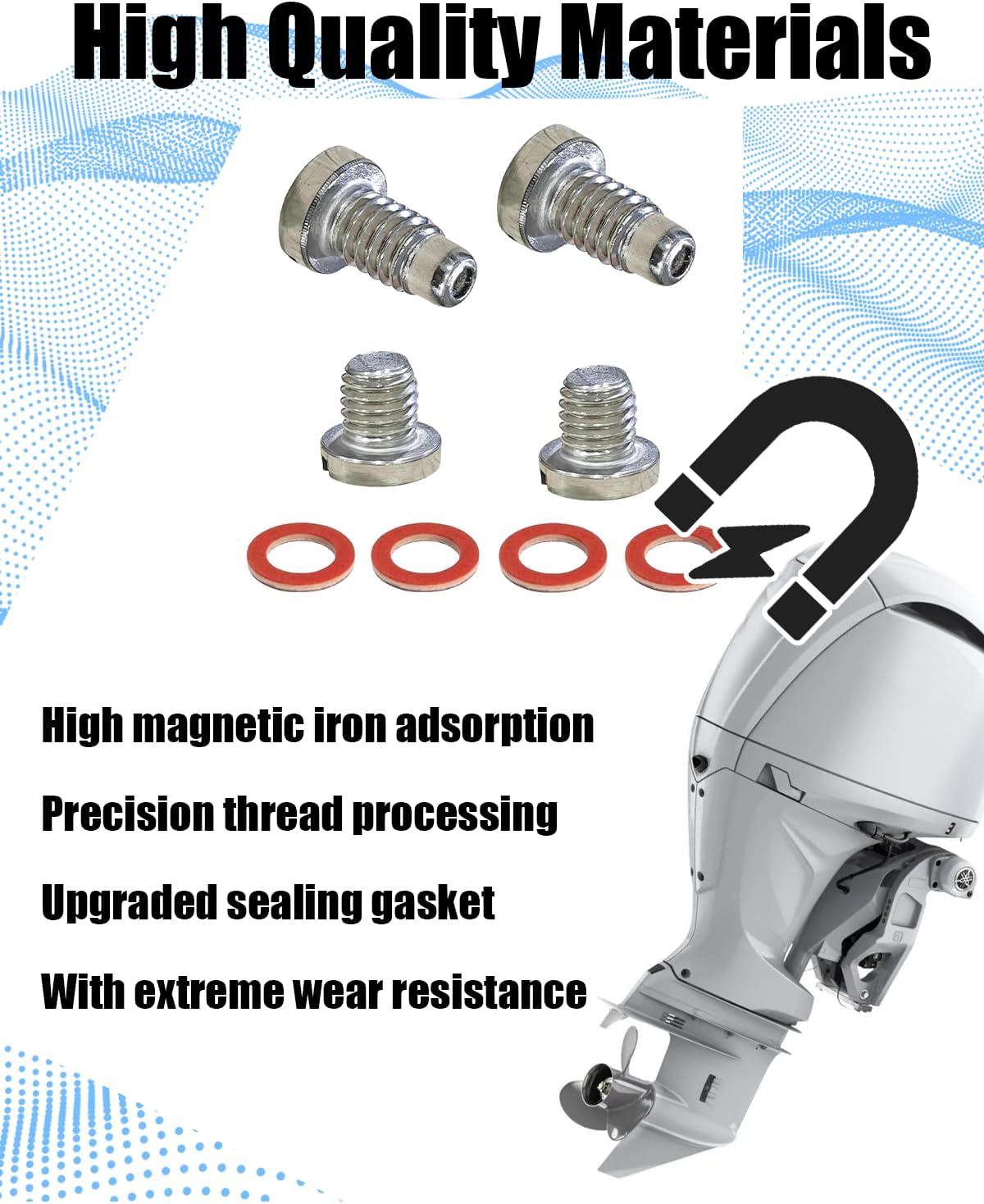 2 Pack Magnetic Drain Screw and Non-Magnetic Screw Fit for Yamaha Outboard Lower Unit Assembly, Replace 90340-08002 688-45341 Exhaust Straight Plug with 4 Sealing Gaskets
