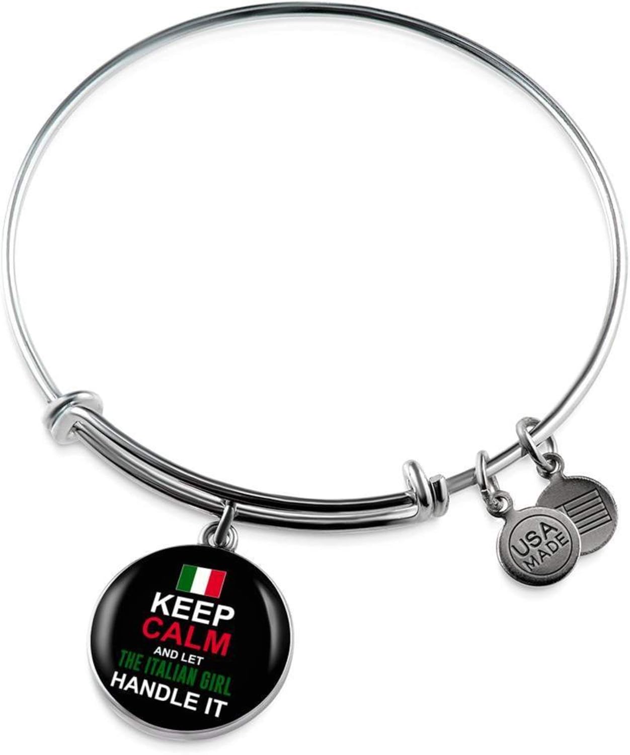 P.S. I Love Italy Let Italian Girl Handle It With Circle Charm Bangle for Amazon stainless steel