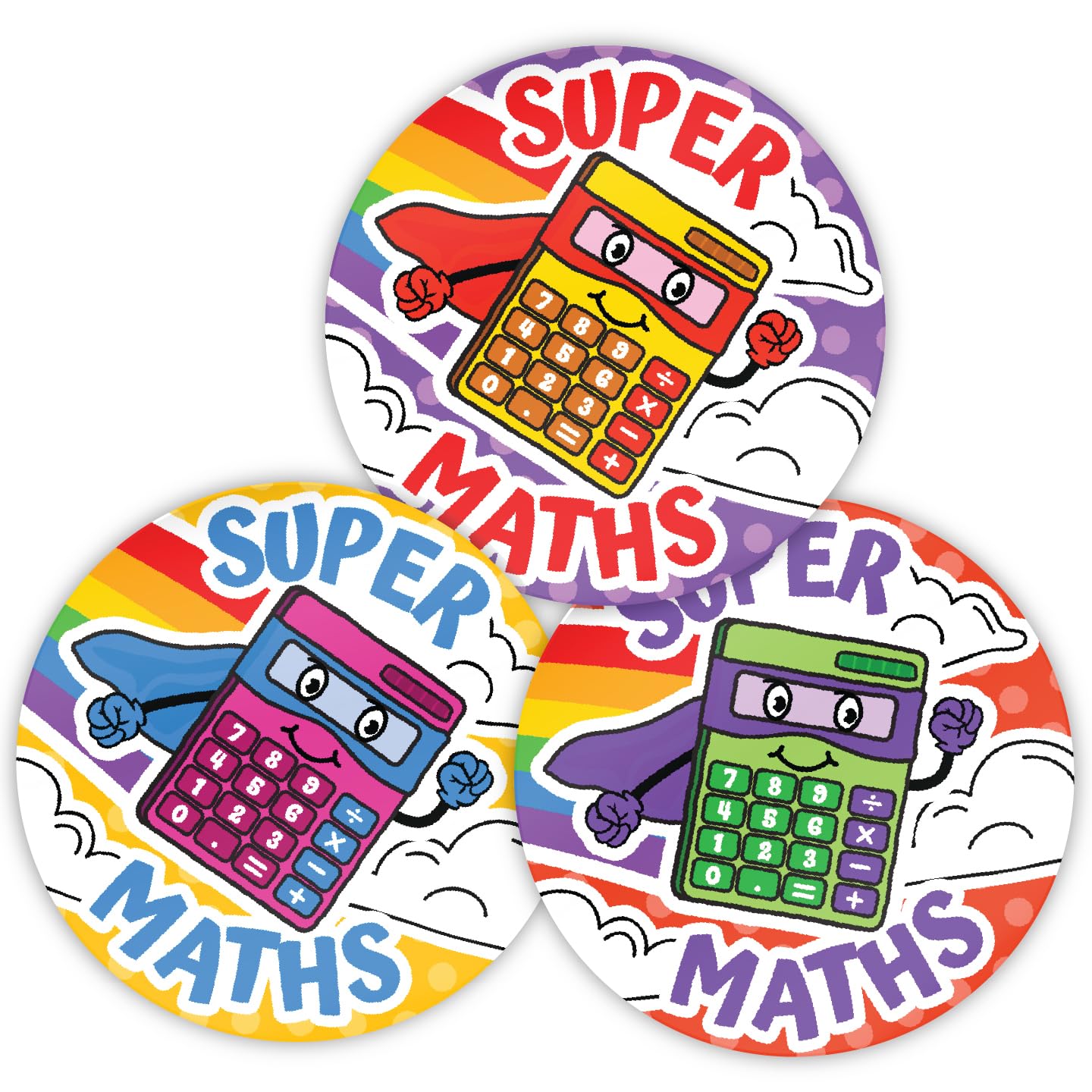 Stone Melon School Reward Stickers 144 Super Hero Maths Calculator Stickers 30mm Round Awards Nursery Teachers Parents Children Kids