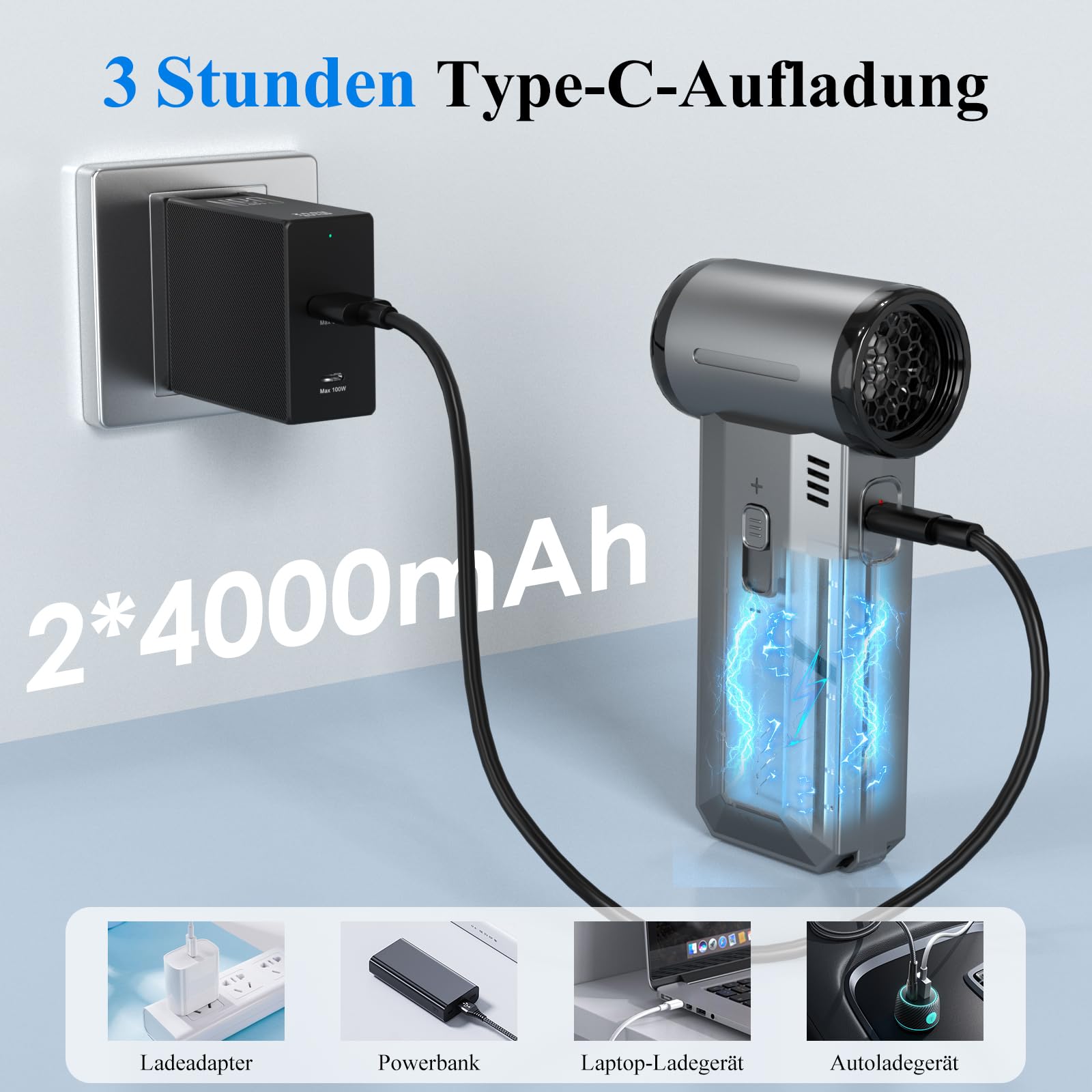 Minthouz Elektrische Staubgebläse Druckluftspray, 180000 U/min Electric Air Duster Wiederaufladbare Mini Akku Gebläse Super Power Turbo Luftgebläse für PC, Tastatur, Den Außenbereich, Auto
