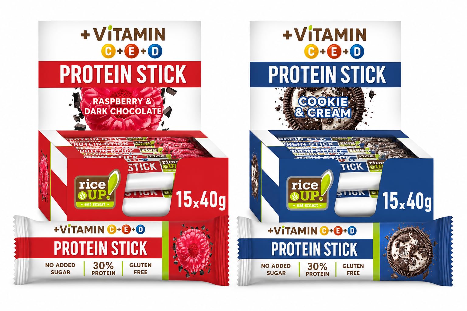 RiceUP! Barre Proteinee | Cookie & Cream, Framboise | 30 x 40 g