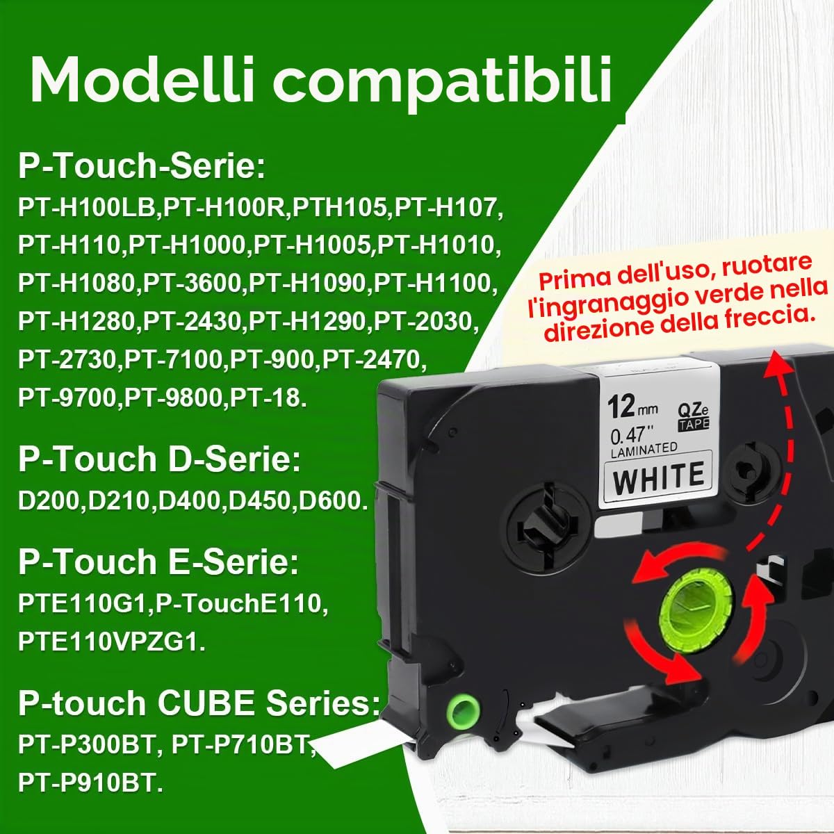 Compatibile con TZ231 TZe231 per Brother TZe-231 TZ-231 Tze 12 mm 0.47 laminato White Tze nastro per P-Touch PT-H100R PT-H105 PT-H100LB PT320 PT340 ST1150 ST1150DX PT1300 PT1700 3pack
