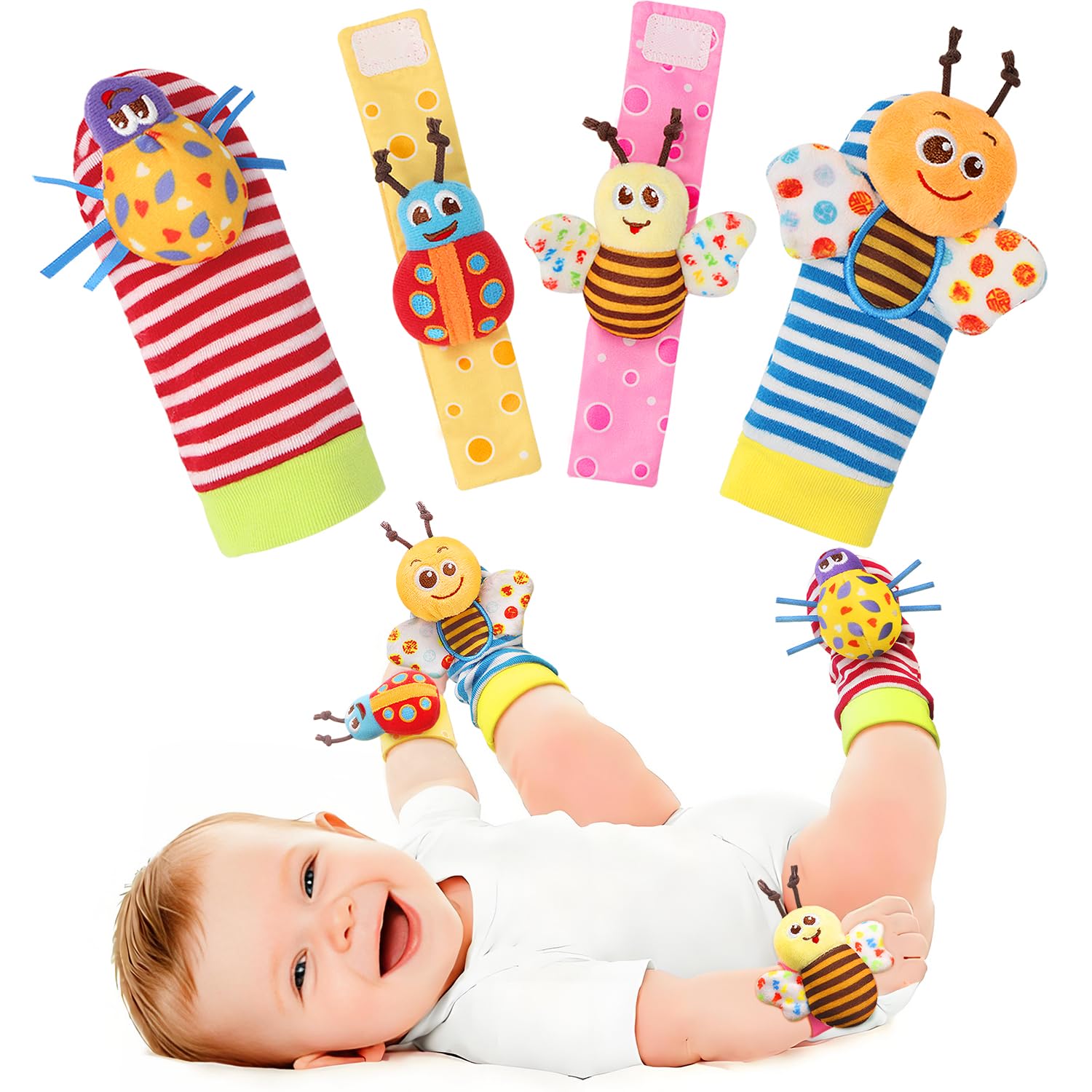 Bloobloomax Newborn Hand & Foot Rattle Toys Gift Set (0-12 Months)