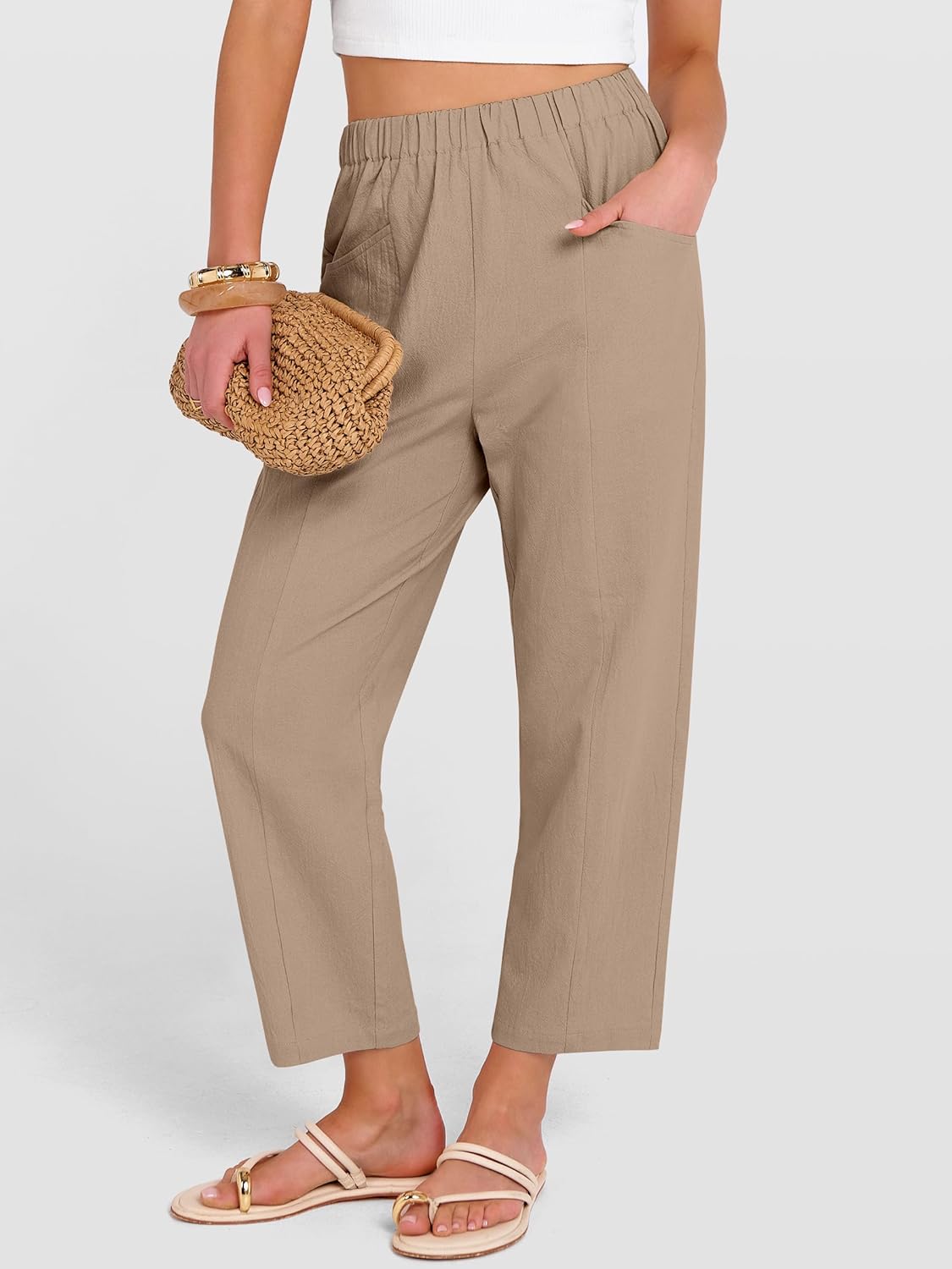 ANRABESS Womens Capri Pants 2026 Summer Casual Elastic High Waisted Lounge Cropped Tapered Ankle Beach Trousers Work Outfits - Image 5