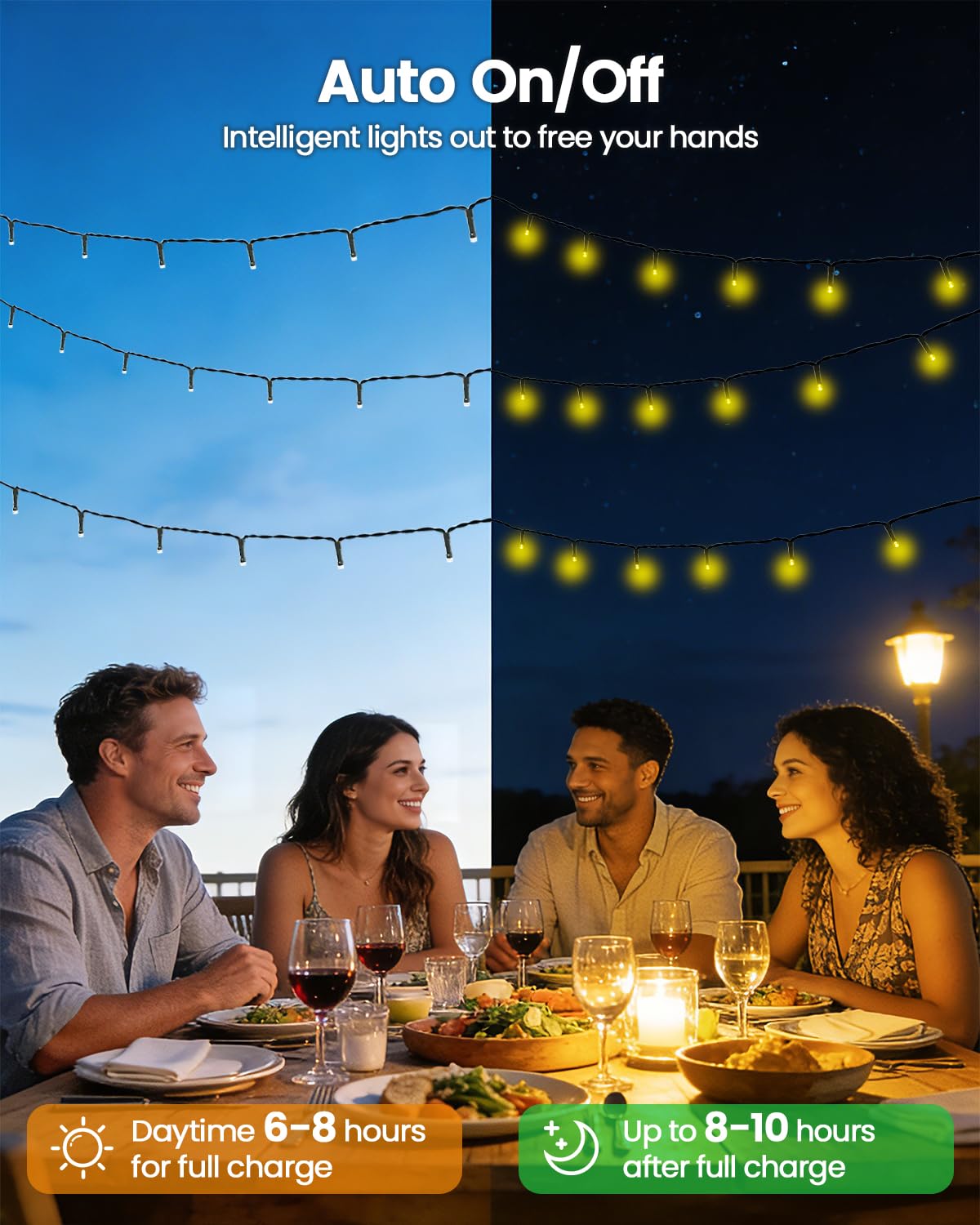 OZS 4 Pack 320LED Solar Lichterkette Außen, Wasserdicht 8 Modi Solar Baum Licht, Grüner Draht Weihnachtsbeleuchtung Außen für Garten, Party, Hochzeit, Weihnachtsdekorationen (Warmweiß)