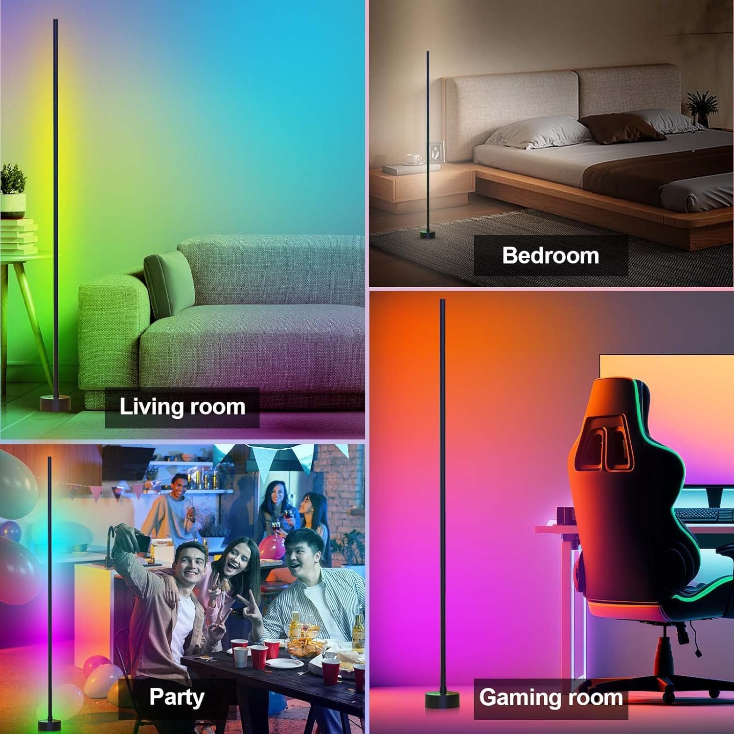 Lampadaire LED d'Angle, 143cm Lampe sur Pied RGB avec APP Contrôle et Télécommande, Musique Sync&16 Millions Couleurs, Lampadaire Salon pour Chambre, Salle de Jeux & Décoration de Fête