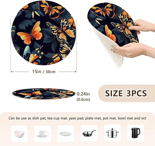 Miniatura 2 de 3 Pcs Trivet Blue Golden Theme Plant for Hot Pots and Pans 15in Cotton Thread Weave Heat Resistant Hot Pads for Crock Pot Kitchen Countertop