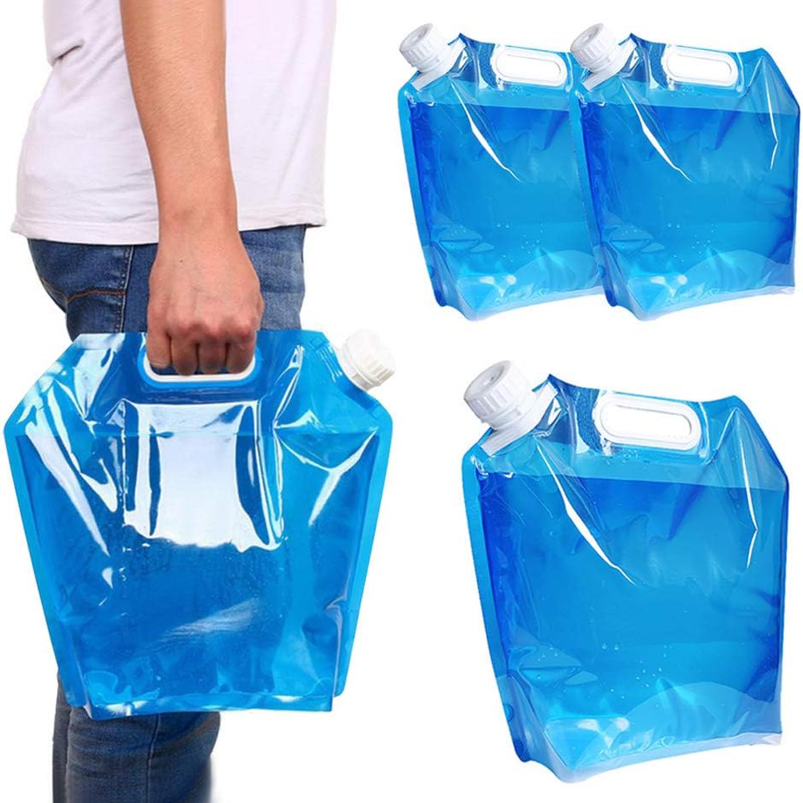 HMIEPRS 3PCS Collapsible Plastic Water Container, BPA Free Portable Water Storage Bag, Folding Car Water Carrier Tank for Outdoor Sports, Hiking, Camping Picnic, Travel BBQ (5L*2/10L*1)