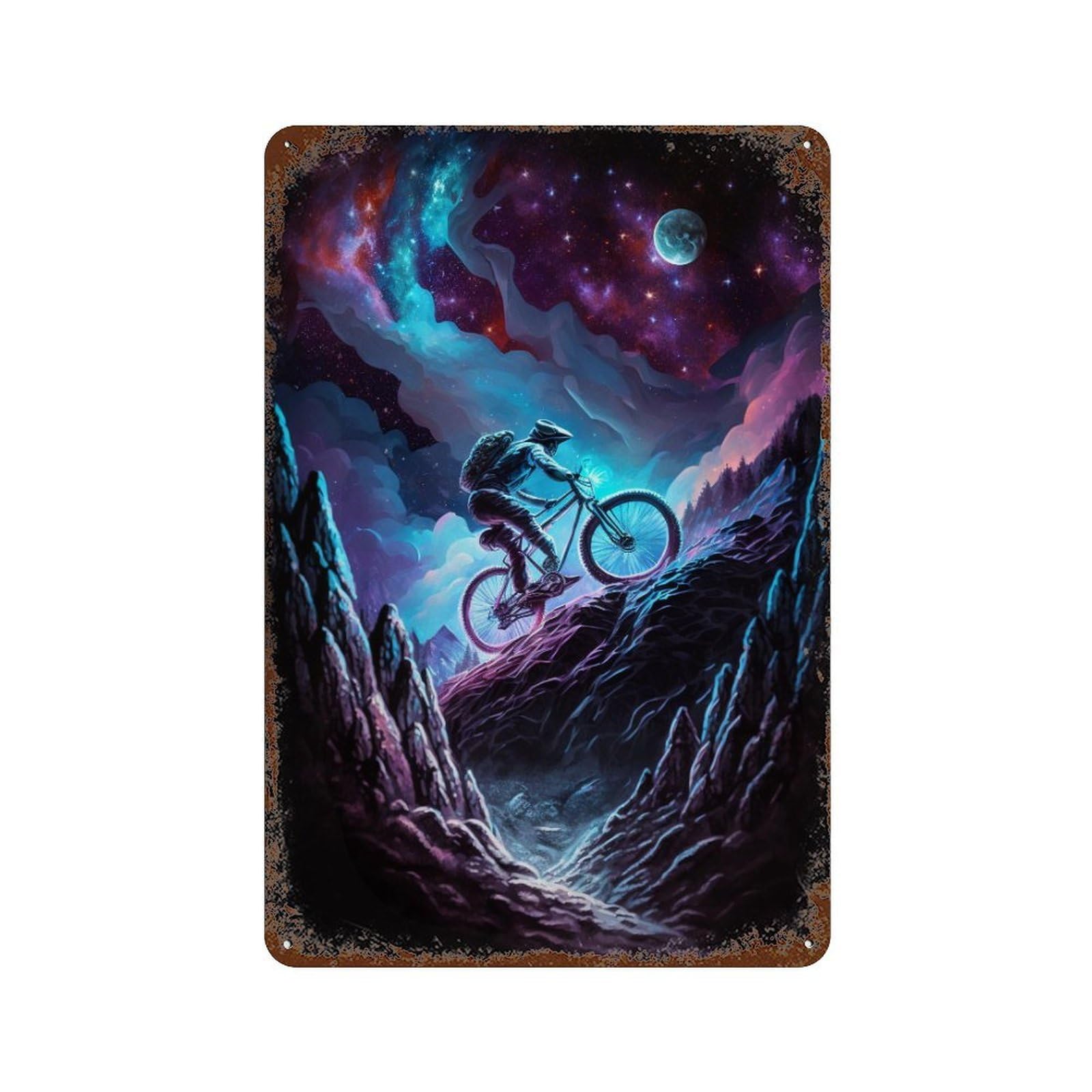 Galactic Mountain Bike Adventure Decorative Tin Sign 11.8"x7.9", Rustic Home Decor for Cafe, Home Bar And Lounge Decor
