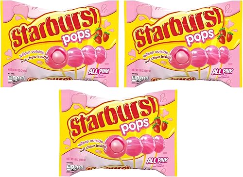Starburst Candy Lollipops All Pink Strawberry - Paletas masticables de frutas de 264 onzas en total perfectas para el día de San Valentín o