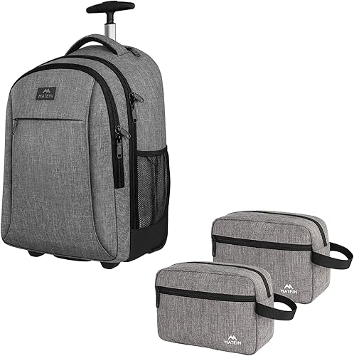 MATEIN Mochila con ruedas, resistente al agua, mochila de viaje para laptop con ruedas, mochila universitaria grande, bolsa de aseo para hombres (2