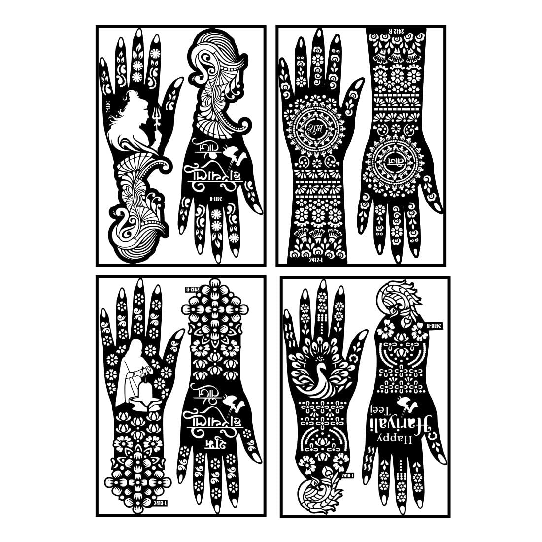 Full Hand Happy Text Hariyali Teej Design & Lord Shiva Mehndi Stencil Sticker Combo For Women Hand-image-10
