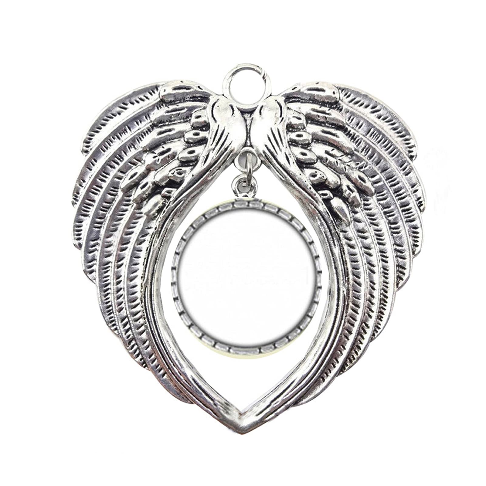 HOVTOIL Angel Wing Photo Frame Ornament Heart-Shaped Sublimation Alloy Festival Memorable Christmas Pendant for Festival Use for Home Study Living Room Silver