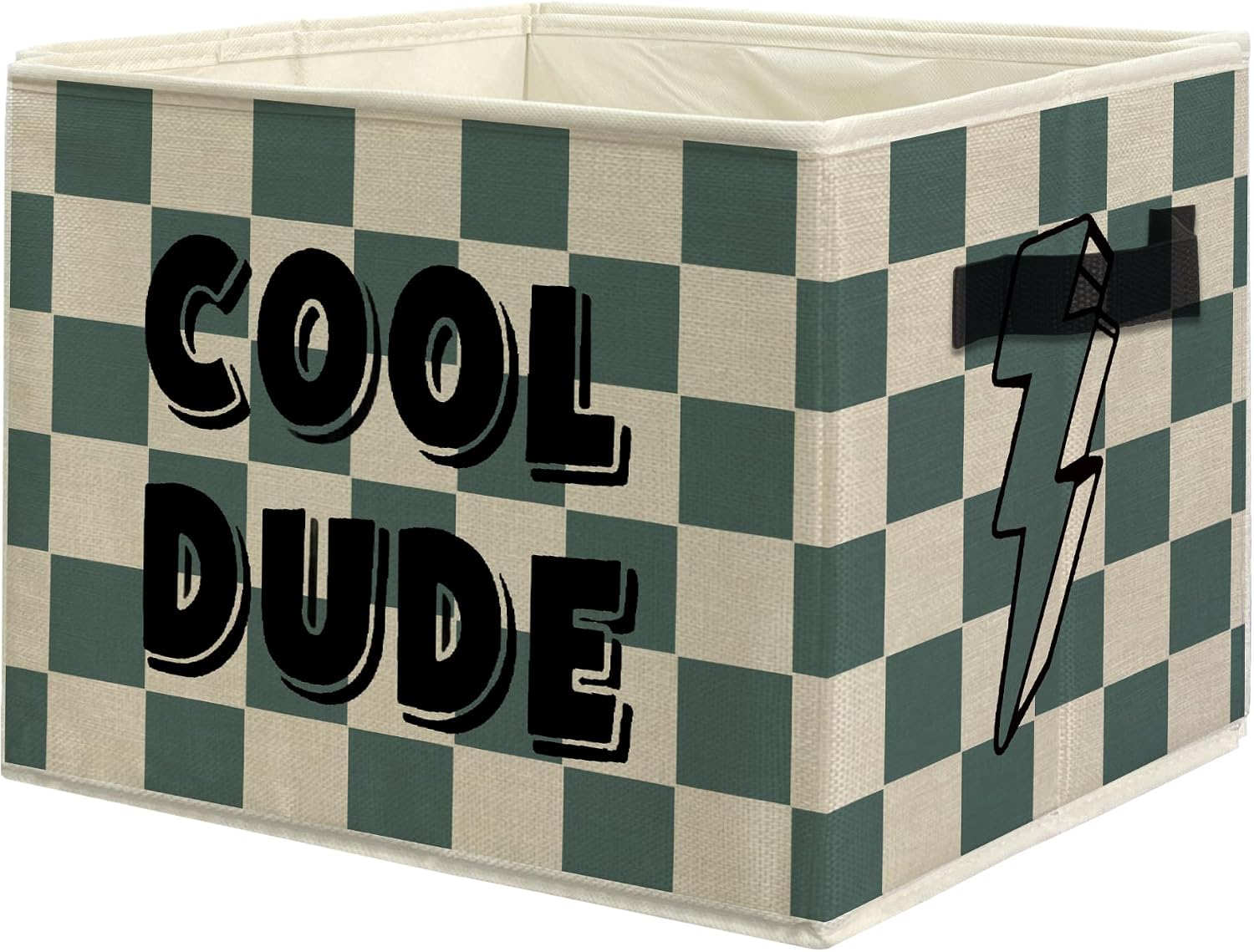 Cool Dude Boy Nursery Storage Bins, Retro Green and White Checkered Collapsible Storage Box Laundry Basket with Handle for Boys Bedroom Bathroom Playroom Clothes Toys Books