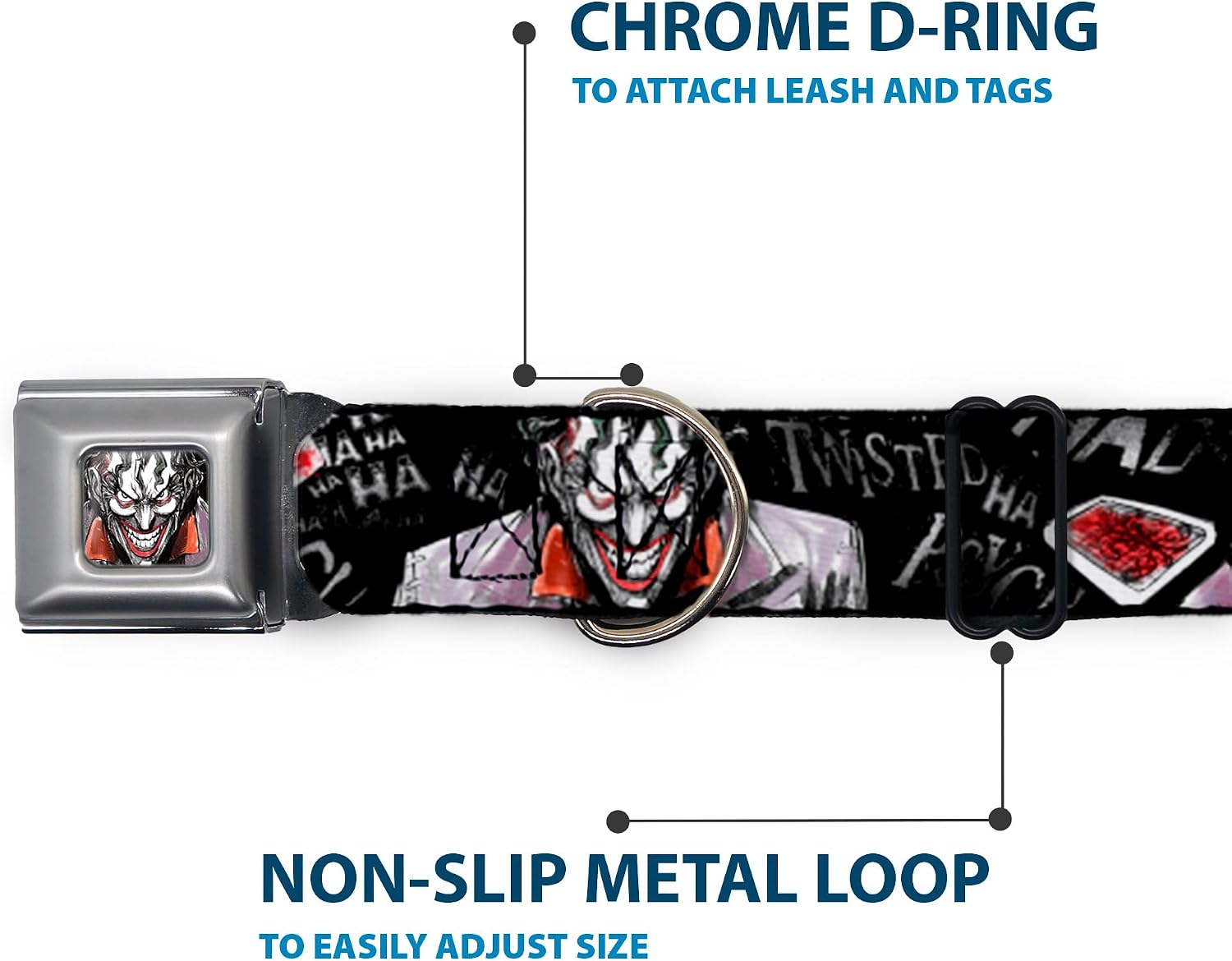 Buckle-Down Dog Collar Seatbelt Buckle Joker Brilliantly Twisted Psycho 2 Poses Cards Black Grays, Multicolor, 1" Wide - Fits 9-15" Neck - Small (DC-WJK028-S)