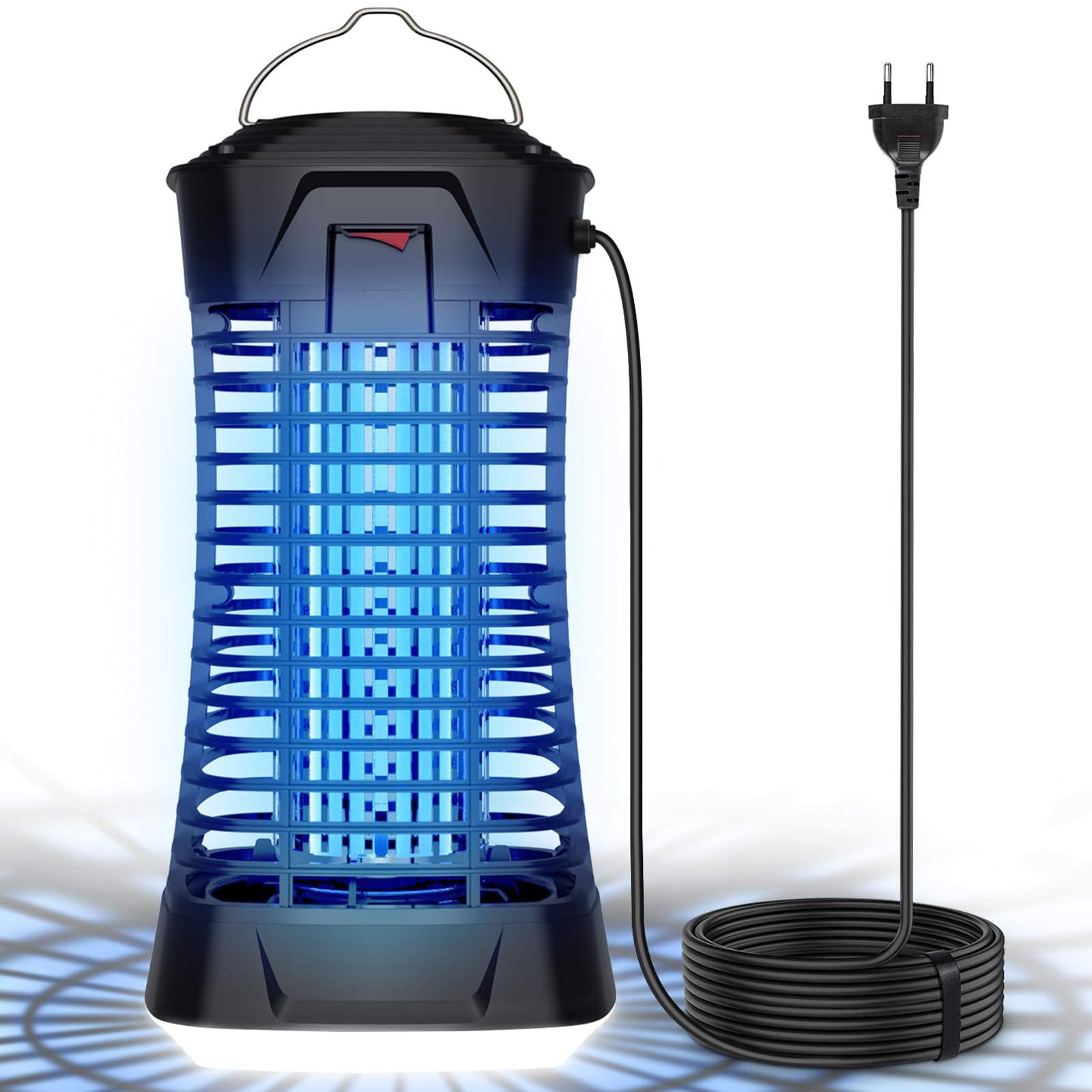 Loowoko Lampara Antimosquitos Exterior, Matamoscas Electrico Interior, 4200V Mata Mosquitos Electrico Exterior, Cable de 3m, Con luz en la parte inferior para camping, patio,dormitorio y sala de estar