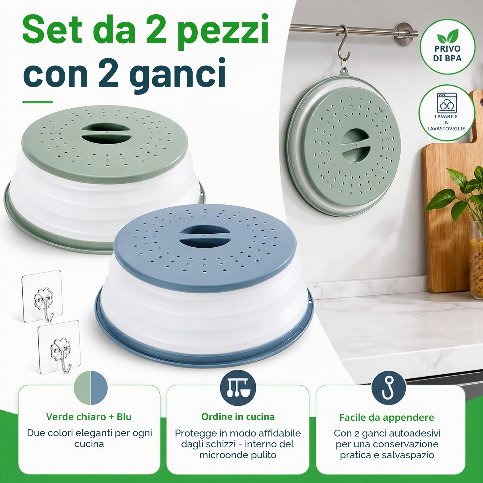 2 Pezzi Pieghevole Coperchio Microonde, Coperchio per Microonde, Coperchio Pieghevole Antischizzi, Coperchio Piatto Microonde, Con Manico Copertura per Microonde Pieghevole, per Frutta (Grigio, Blu)