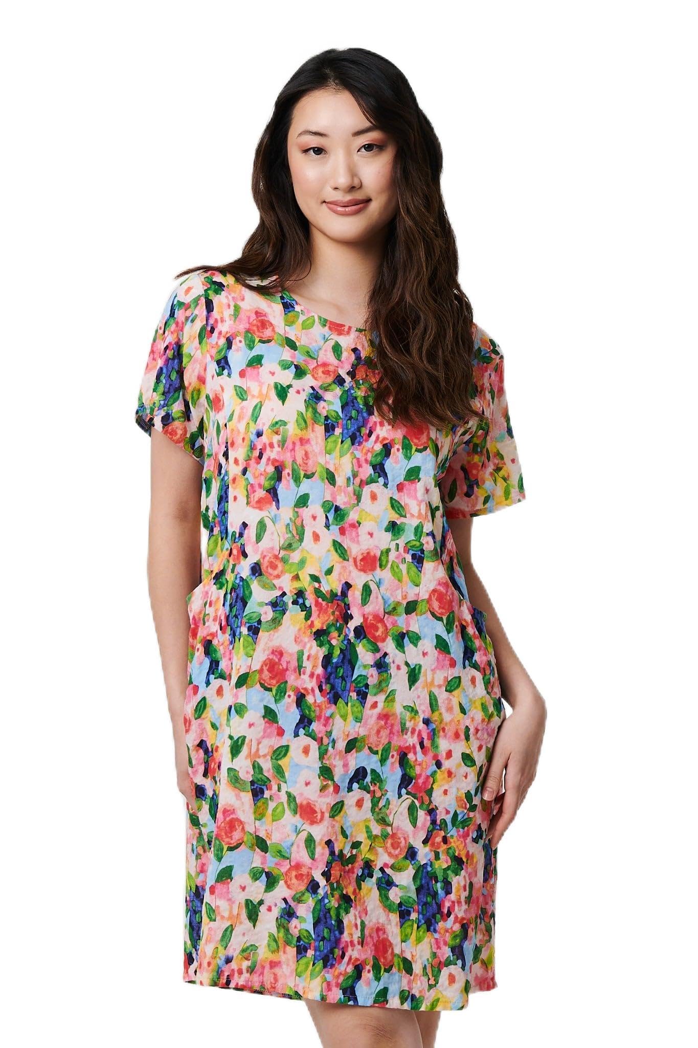 Izabel London Women's Floral Short Sleeve Shift Short Dress in Pink | Size: 14
