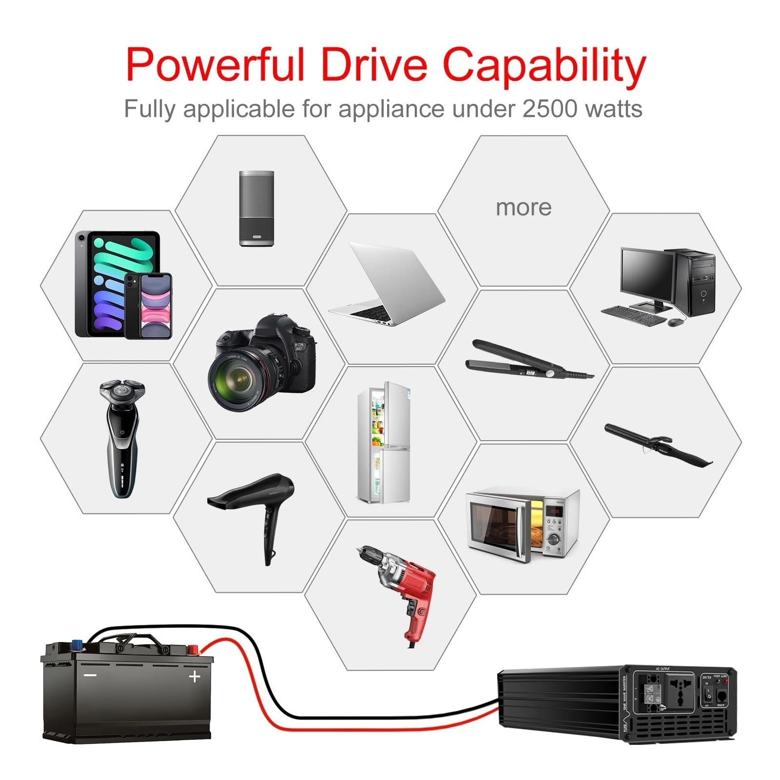 Inversor Energía Solar Onda Sinusoidal Pura con Pantalla LCD 2500 W 12 V CC 24 V 48 V CA A 110 V 220 V CA Transformador(12V,110-120V,USA)