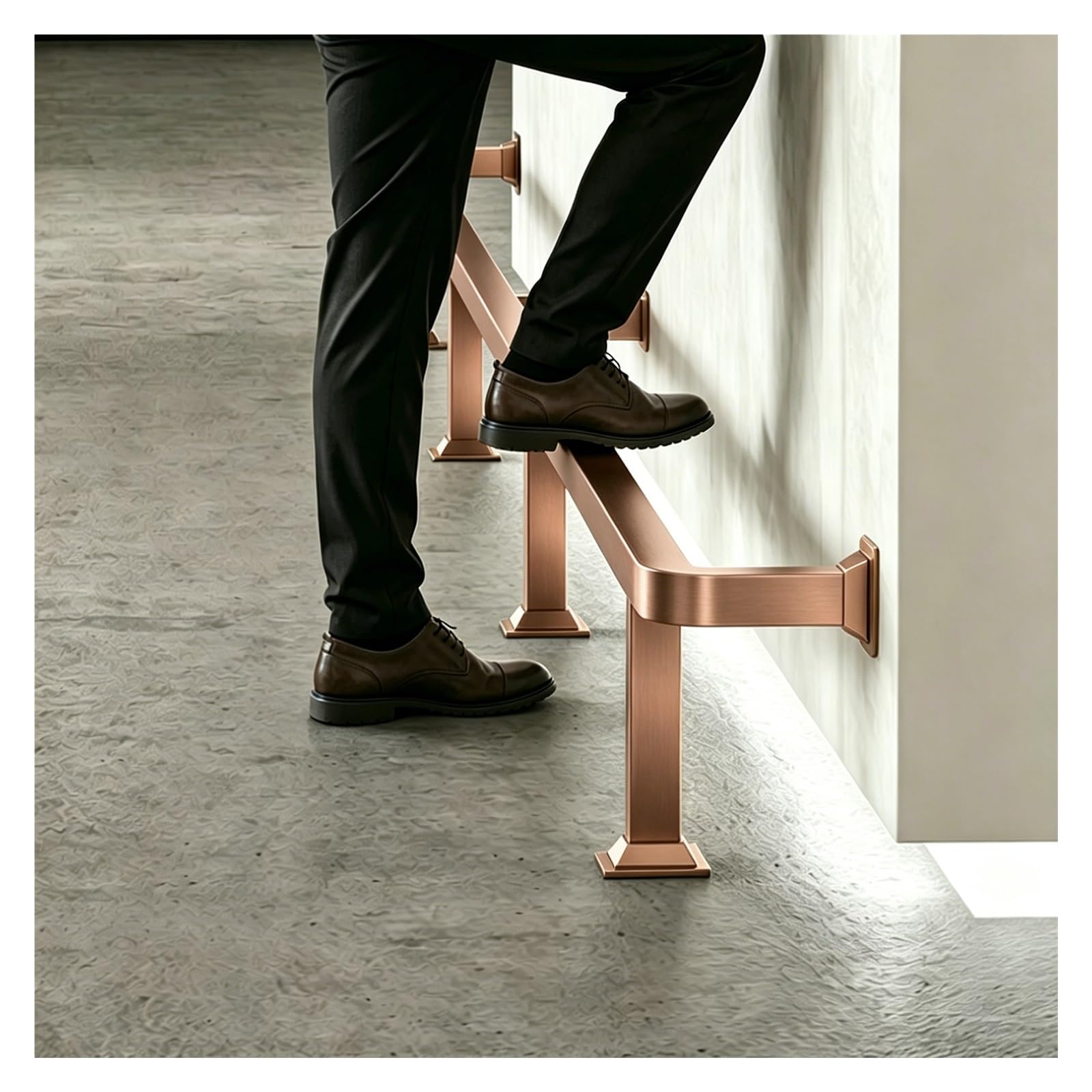 ZJKXJH Floor-Mounted Foot Support Kit, Stainless Steel Bar Foot Rail with Brackets, Footrest Rail for Kitchen Island/Standing Desk/Restaurant(Rose Gold,100cm(3.3'))