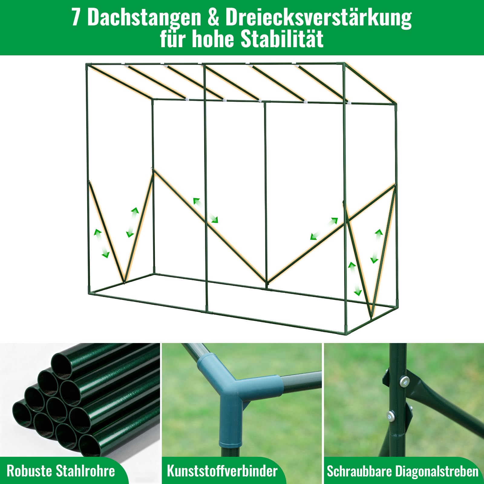 Velway Tomaten Gewächshaus Foliengewächshaus Stabil - 208x81x170/141cm Winterfest Tomatenhaus Schrägdach Garten Treibhaus mit PE Gitterfolie, Belüftungsfenster, Erdanker und Winddichten Seile - Weiß