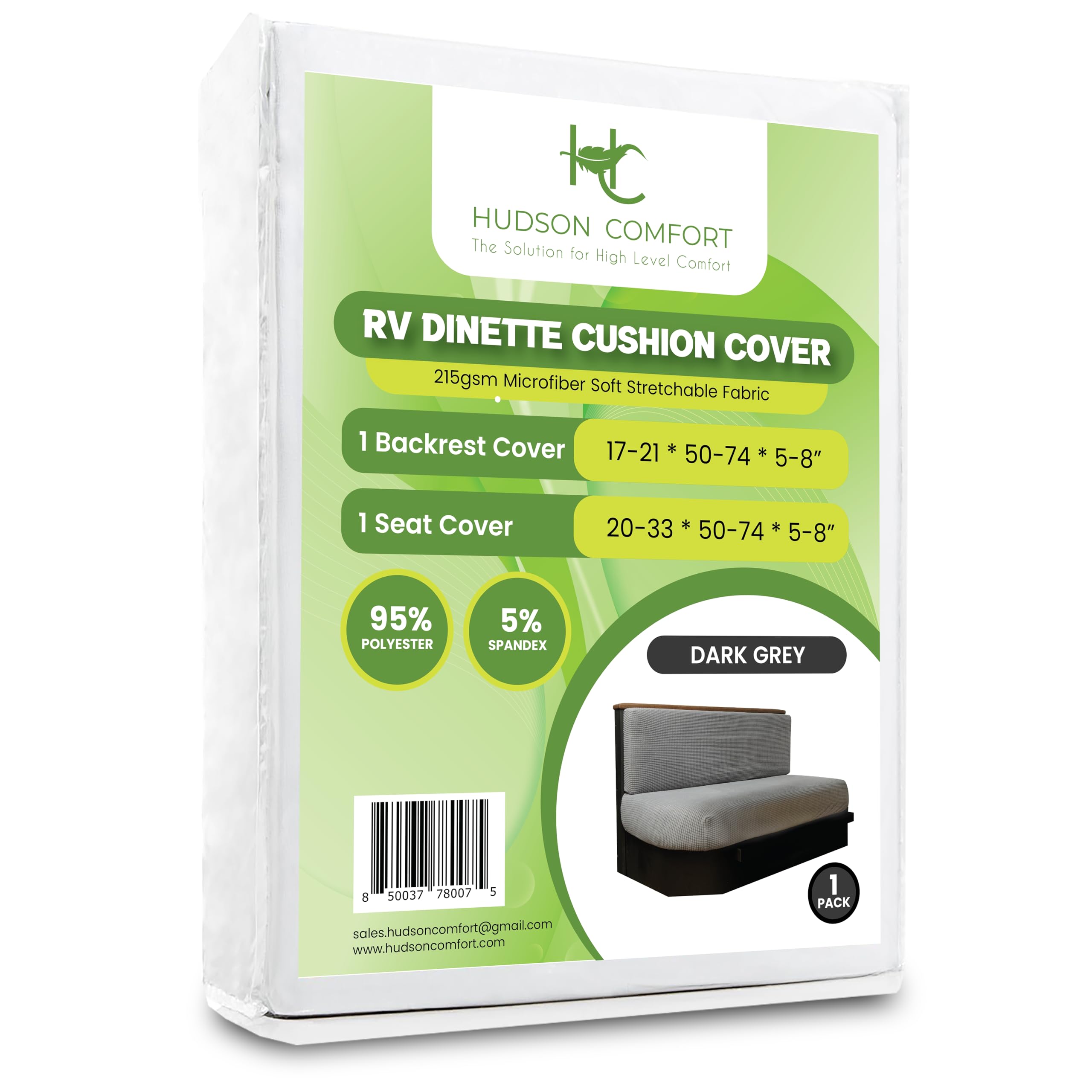 Hudson Comfort RV Dinette Cushion Covers - Microfiber Stretchable Fabric Designed to Fit Wide Variety of Seats - Camper Cushion Slipcovers - Includes 1 Backrest Cover & 1 Bench Cover (Gray)