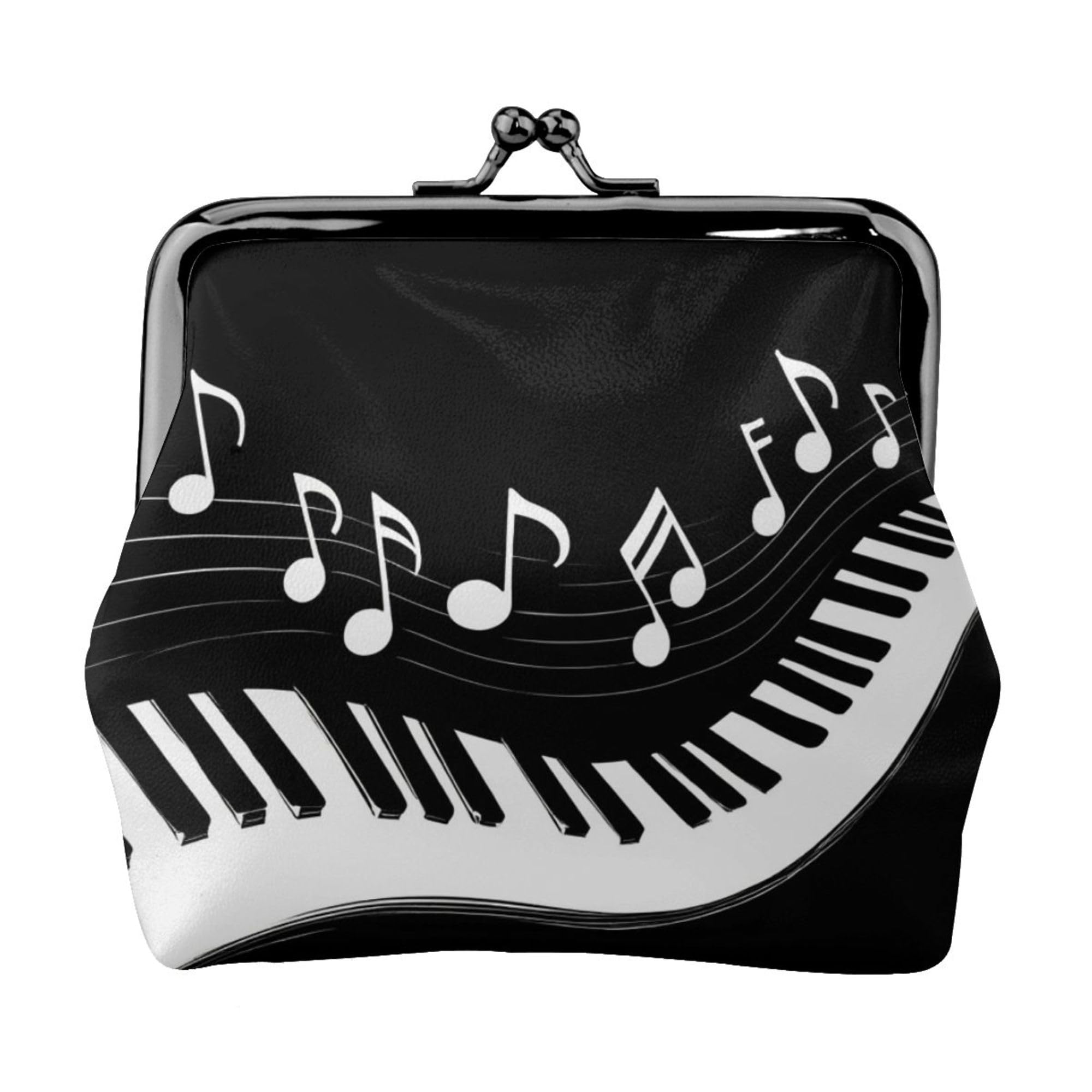Piano Keys with Musical Notes Black and White (2) Coin Purse Kiss Lock Change Purse Vintage Trinkets Pouch Small Women Wallet Clutch Purse
