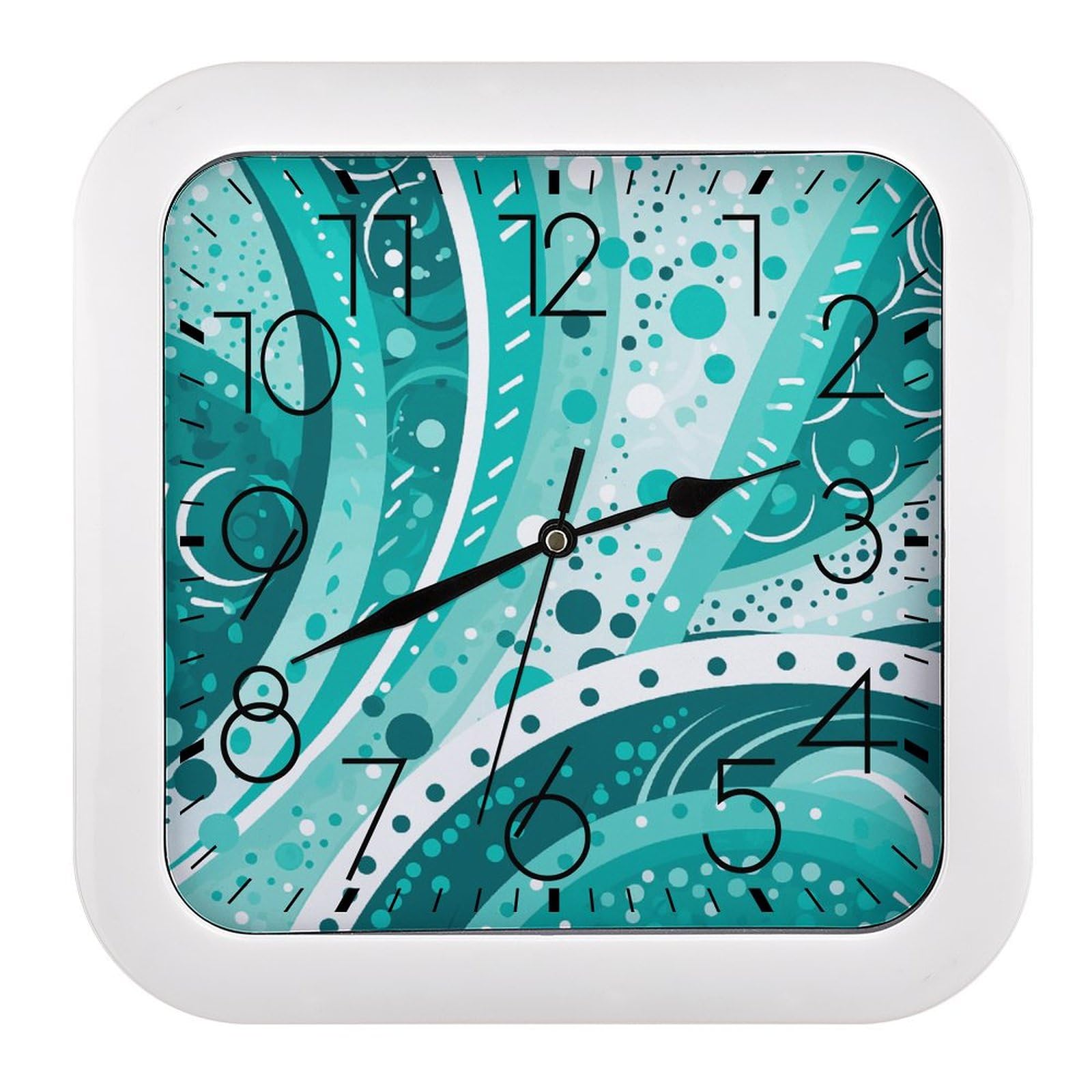 Horloge murale carrée turquoise et blanche de 25,4 cm pour bureau