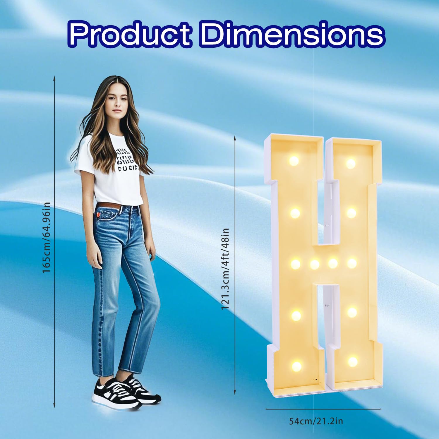 Letras de plástico H de marquesina de 1,2 m, letras iluminadas H están hechas de cartón de plástico corrugado, montaje rápido sin herramientas, componentes desmontados se pueden utilizar para letreros
