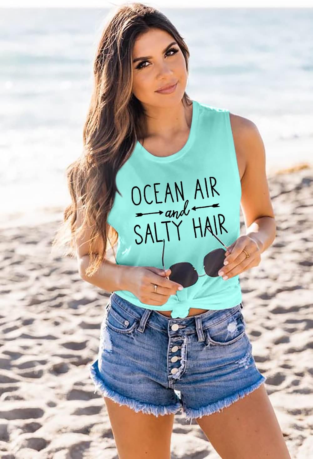 BANGELY Beach Tanks Women Beach Shirts Ocean Air and Salty Hair Tank Funny Cruise Summer Sleeveless Family Vacation Vest Top - Image 3